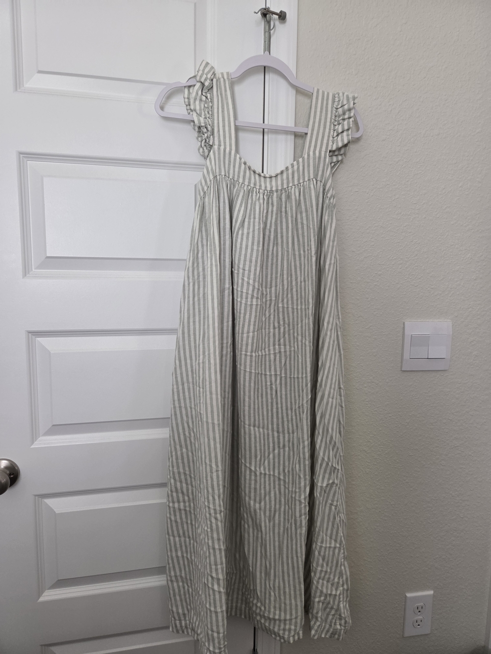 a new day Girls Striped Ruffle-Shoulder Maxi Dress - Cream & Gray